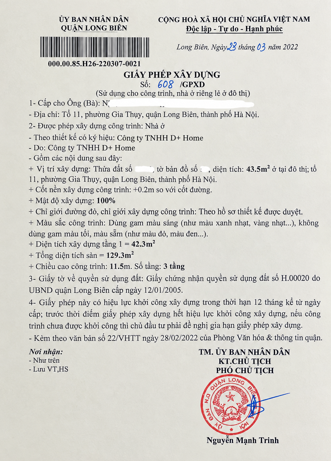 Giấy phép xây dựng Long Biên