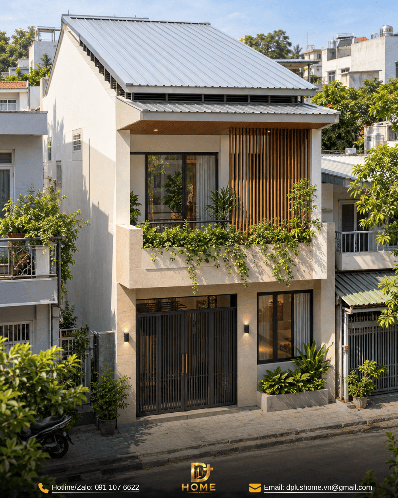 Mẫu nhà ống 2 tầng mái tôn có giải pháp cách nhiệt 01