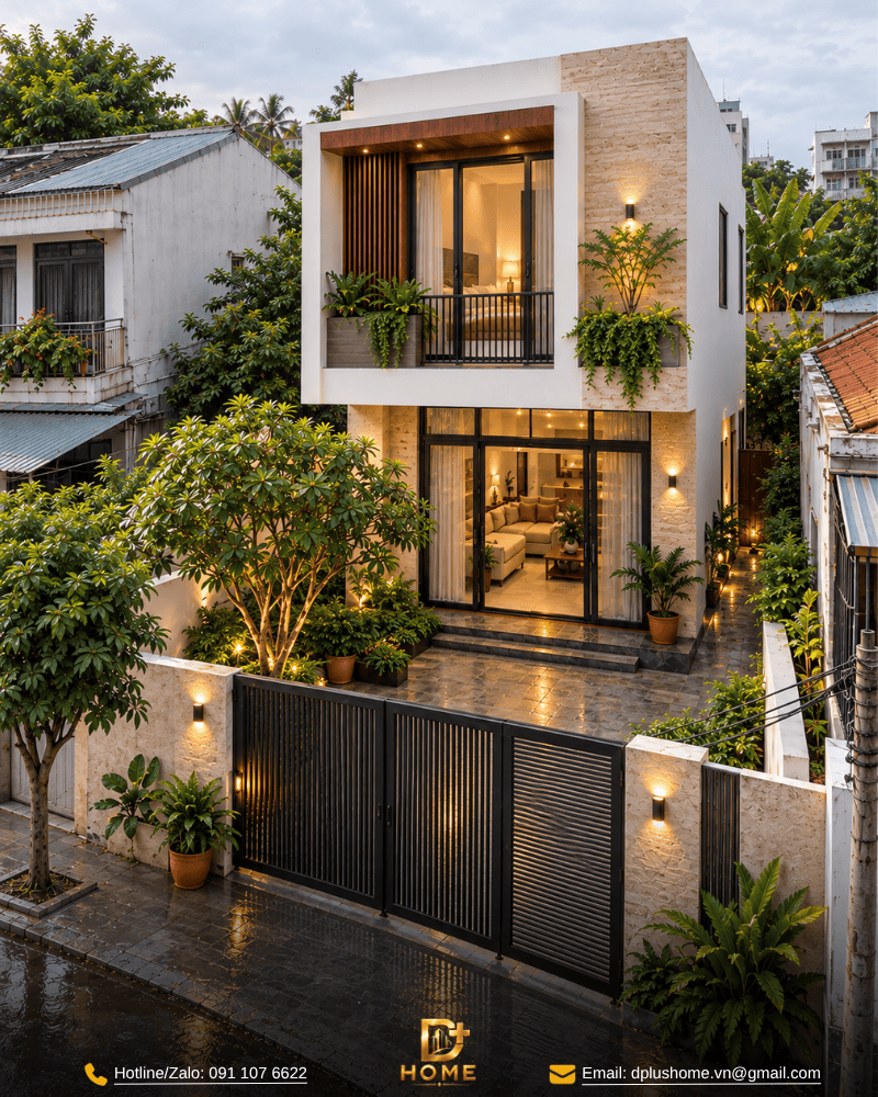 Mẫu nhà ống 5x20m có sân trước và sân sau 02
