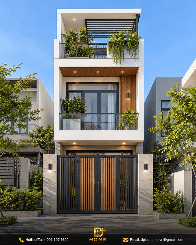Nhà ống 2 tầng 1 tum 4x15m hiện đại mái bằng 01