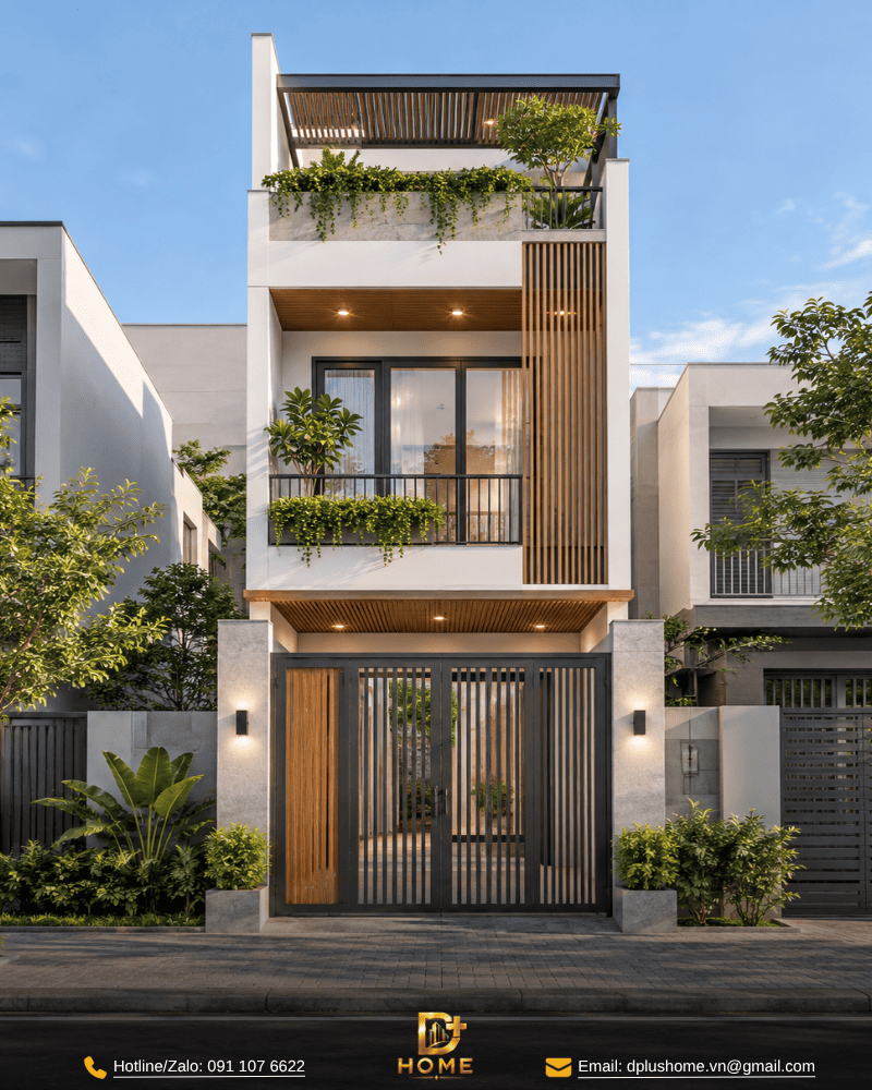 Nhà ống 2 tầng 1 tum 4x20m có khoảng thông thoáng giữa nhà 01