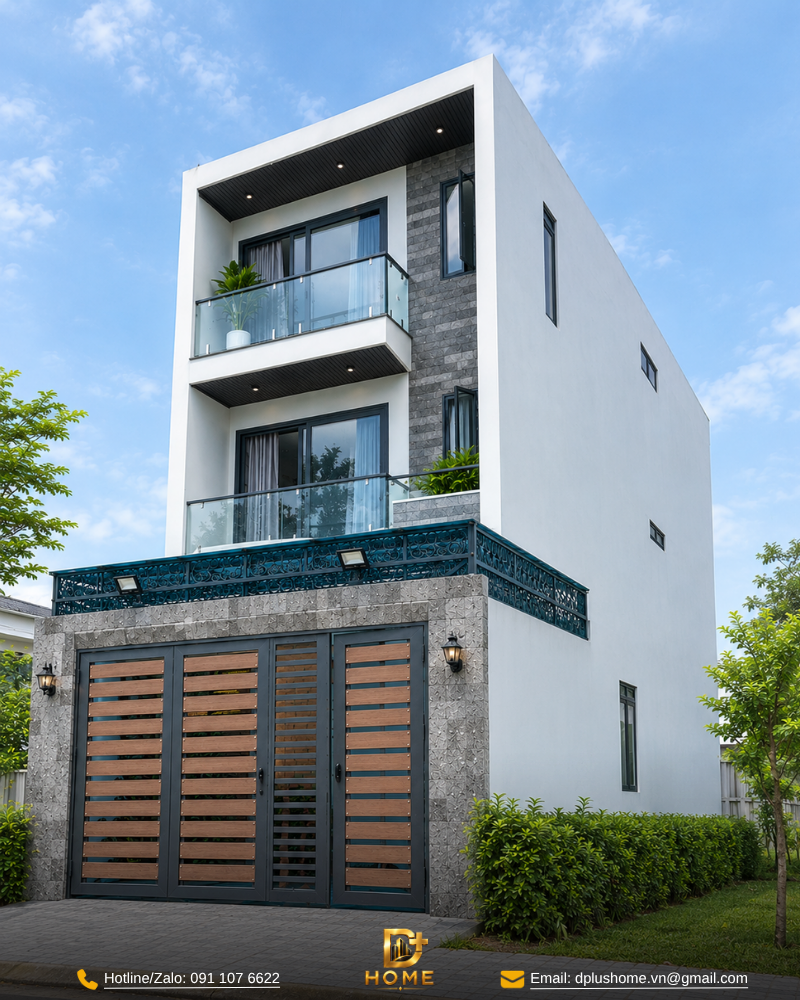 Nhà phố 3 tầng hiện đại 4x10m mặt nghiêng