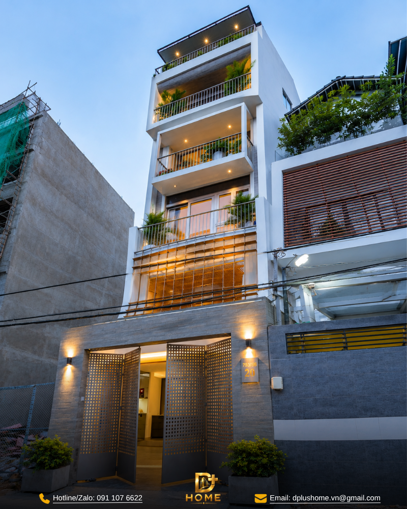 Nhà phố 5 tầng 1 tum 4x15m mặt nghiêng