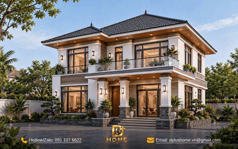 Nhà vuông 2 tầng mái Nhật