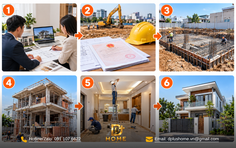 Quy trình 6 bước thi công xây nhà trọn gói chuyên nghiệp